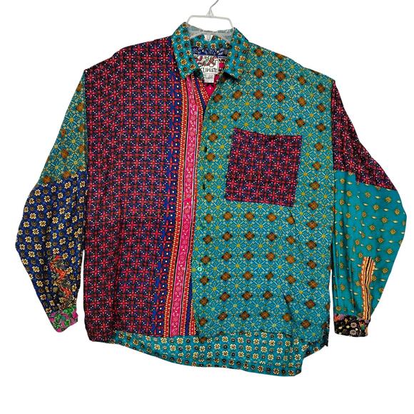 Vintage Climate Button Down Patch Shirt Size Small Oversized Long Sleeve Boho - Picture 6 of 9